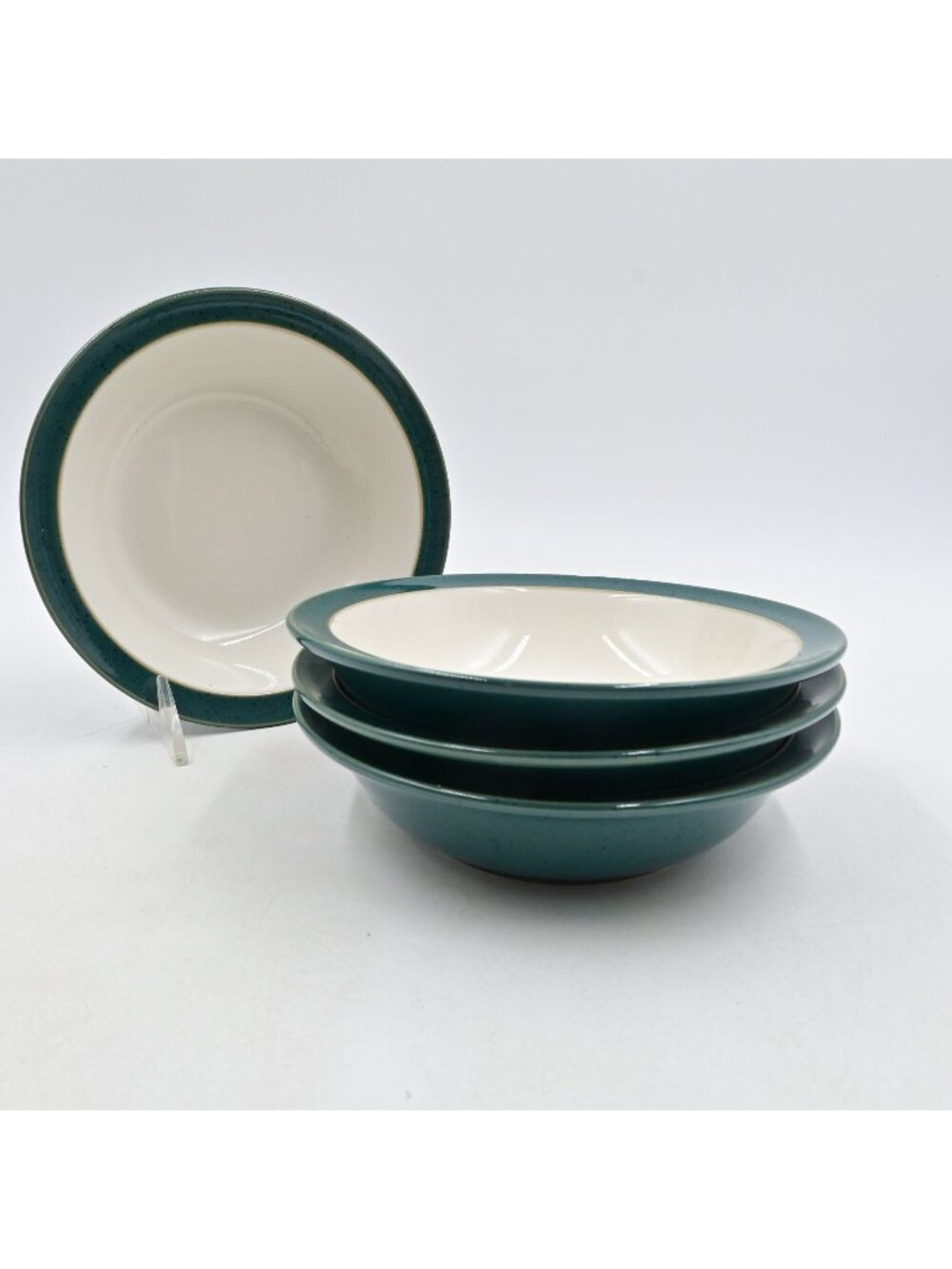 Denby England Green Rimmed Soup Bowls Set Of 4 - 7" Diameter